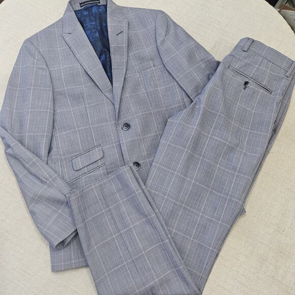 Ben Sherman "PLECTRUM" Mod Plaid Flat Front Suit 36x30 Blue, White, Red